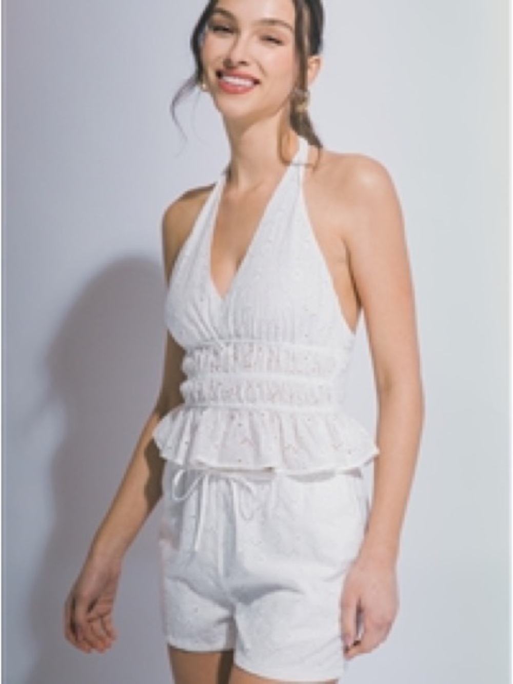 NWT Love Tree White Eyelet Halter Top & Shorts Set- Size M